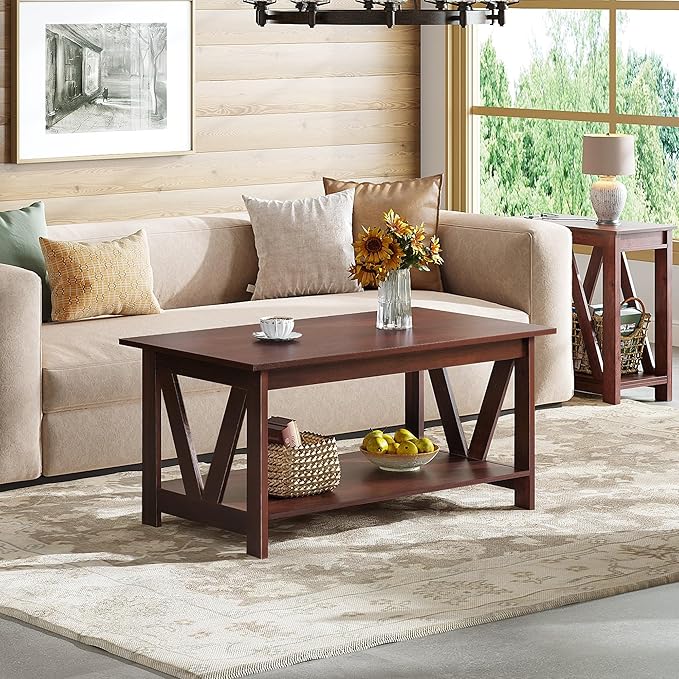 WLIVE Coffee Table with Storage Shelf, 39.4" Farmhouse Coffee Table with - Image 7