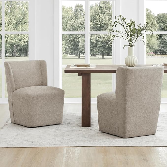 Upholstered Dining Chair with Casters Wingback Modern Side Armless Deskchair - Image 2