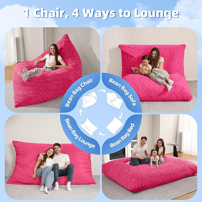 HABUTWAY 4 in 1 Bean Bag Chair, Giant Memory Foam Filling Bean Bag Sofa - Image 7
