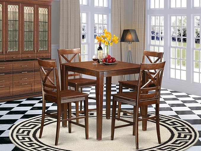 East West Furniture VNQU5-MAH-W 5 Piece Counter Height Pub Set Includes a - Image 2