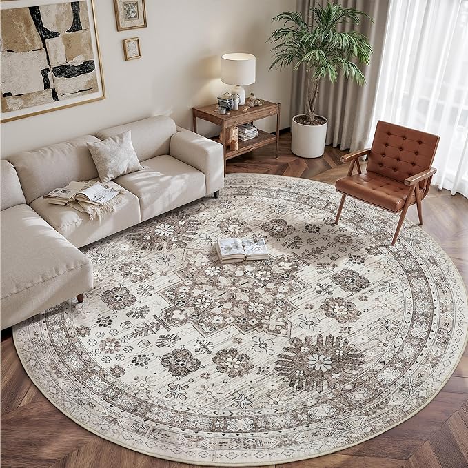 zesthome 9ft Round Rugs for Living Room, Non-Slip Washable Round Area Rugs - Image 3