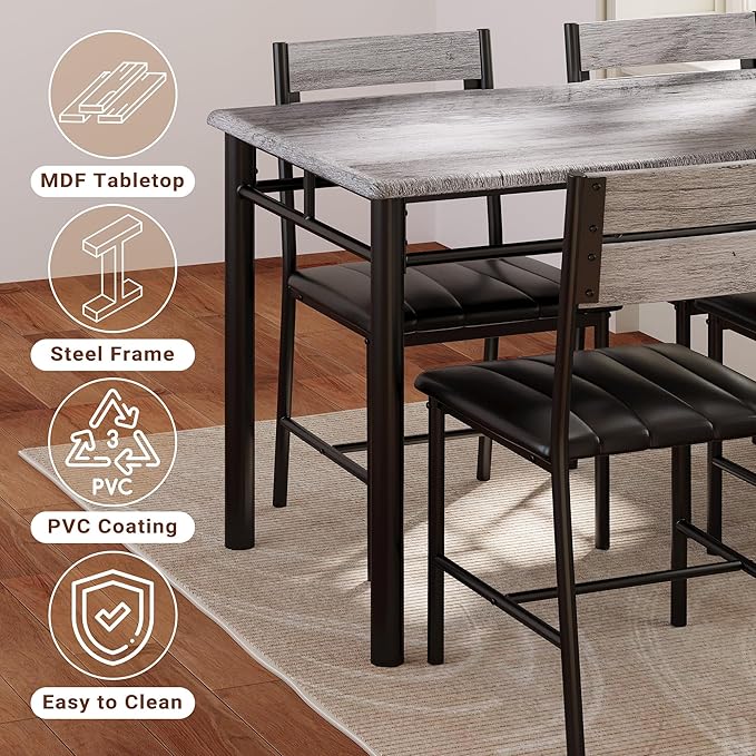 IRONCK Dining Table Set for 4, Wood Kitchen Table - Image 7