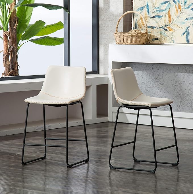 Roundhill Furniture PC185WH Lotusville Vintage PU Leather Counter Height Stools by RoundhillFurniture