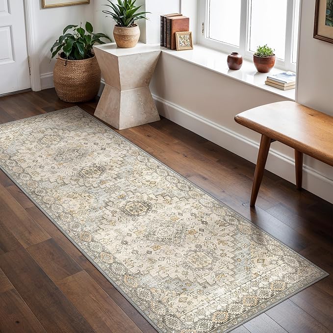 GENIMO Runner Rug 2x10 Machine Washable Non Slip Vintage Hallway Runner Rug by GENIMO