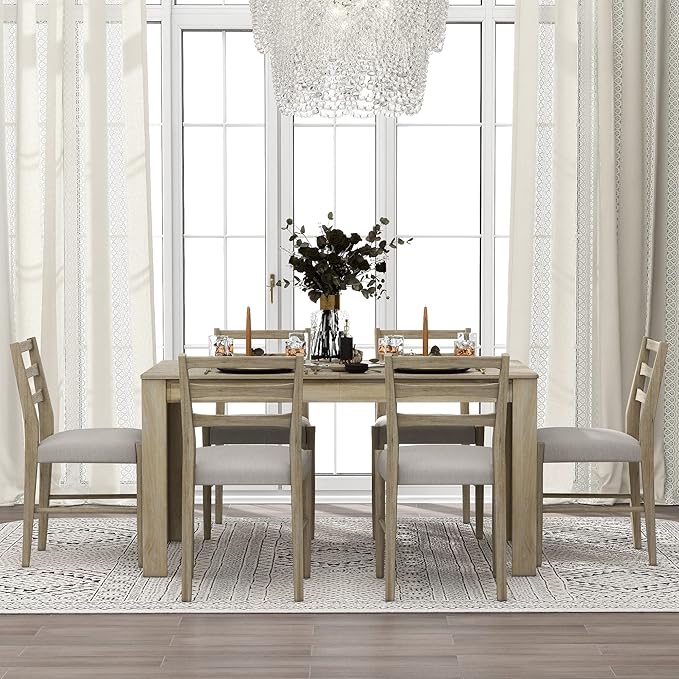 7 Pieces Dining Table Set with 6 Upholstered Chairs, Living Room Desk W/ 2 - Image 4