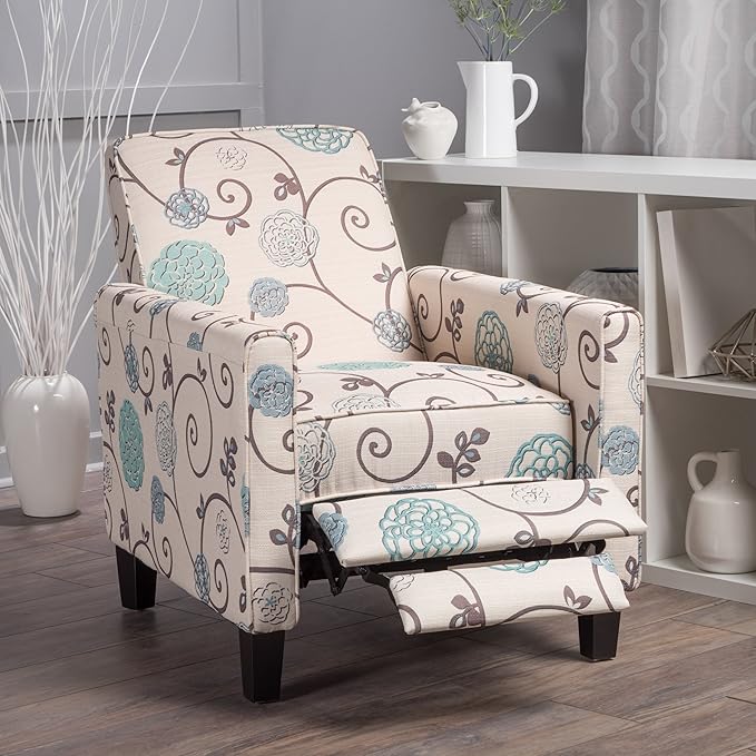 Christopher Knight Home Dufour White and Blue Floral Fabric Recliner 26.75D x - Image 2