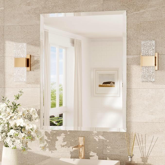 TokeShimi 24x32 Beveled Bathroom Mirror Frameless, Tempered Rectangle Bathroom by RefinedBathroomAccessories