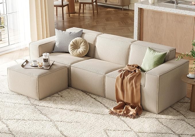 LINSY HOME Modular Sectional Sofa, Corduroy Sectional Cloud Couches by LINSYHOME