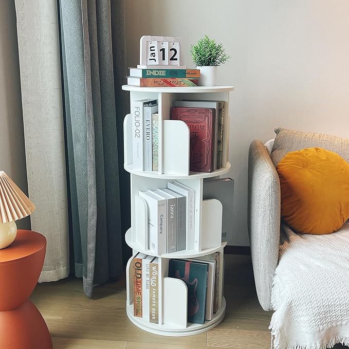Heehee Wooden Rotating Bookshelf 360 Display Floor Standing Bookcase Storage - Image 6