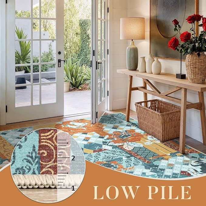 GENIMO 5X7 Floral Area Rugs for Living Room, Machine Washable Non Slip Vintage - Image 7