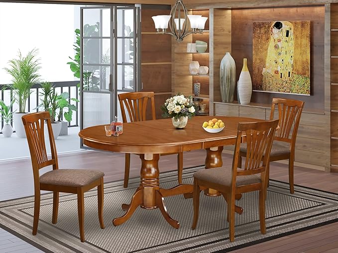 East West Furniture PLAV5-SBR-C 5 Piece Dining Room Table Set Includes an Oval - Image 2