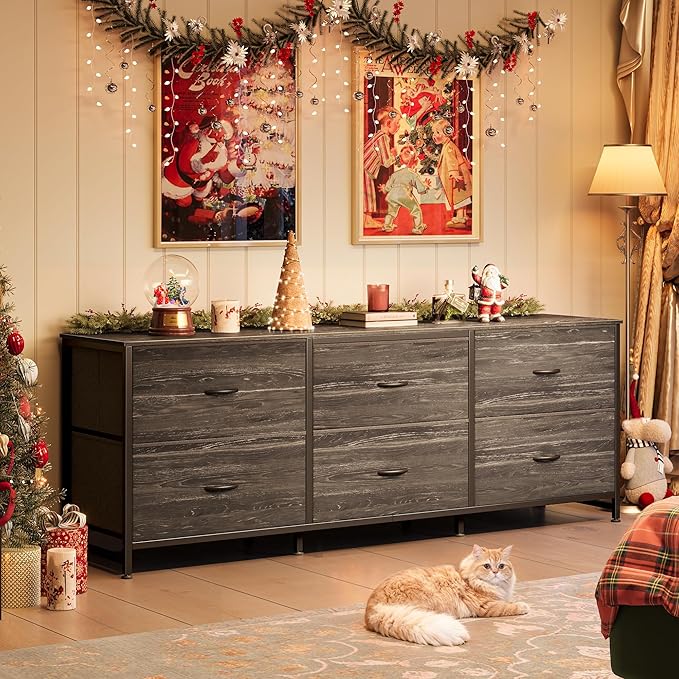 Huuger 63 Inch Long Dresser for Bedroom, TV Stand for 55, 70 Inch TV, 6 Drawer - Image 2