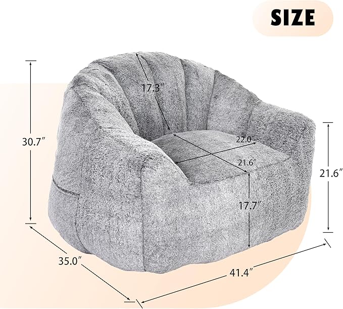 Furniliving Bean Bag Chair, Giant Bean Bag Chair Stuffed Floor Sofa - Image 2