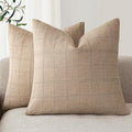 Foindtower Set of 2 Decorative Linen Check Throw Pillow Covers Neutral by Foindtower