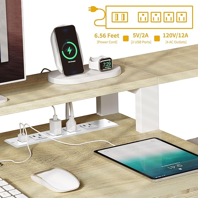 DWVO L Shaped Desk with Drawers, Corner Home Office Desk with Storage Shelves & - Image 4