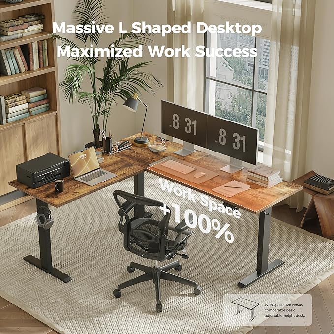 Agilestic 63 x 55 Inch L Shaped Standing Desk Adjustable Height, Corner - Image 4