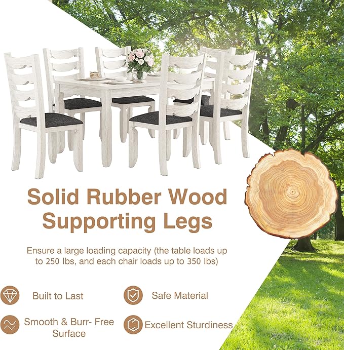 7-Piece Solid Wood Dining Table Set - Image 6