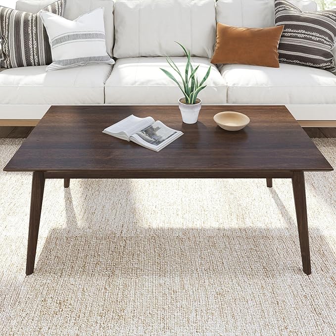 Plank+Beam 48 Inch Mid Century Modern Coffee Table, Wood Coffee Tables - Image 6