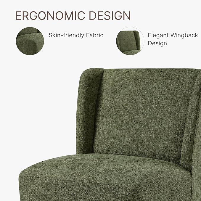 Upholstered Dining Chair with Casters Wingback Modern Side Armless Deskchair - Image 7
