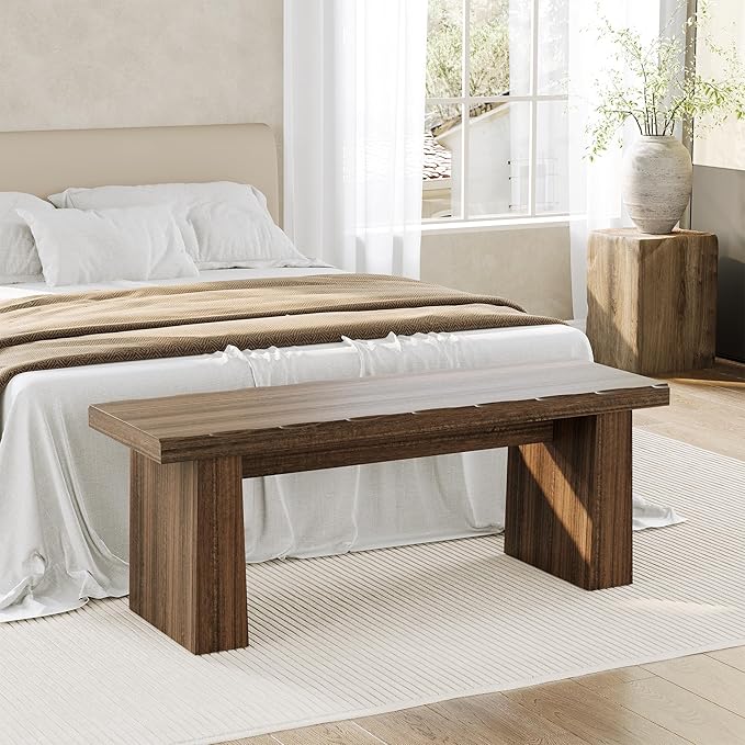 LITTLE TREE 47-Inch Wooden Entryway Bench, Farmhouse Dining Bench - Image 3