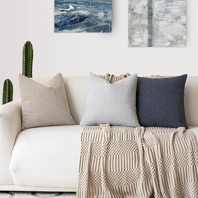 Foindtower Pack of 2 Textured Boucle Throw Pillow Covers Accent Solid - Image 7