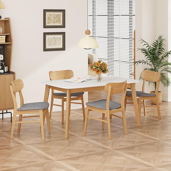 Merax 5-Piece Dining Set, Solild Wood Table & Chairs - Image 3