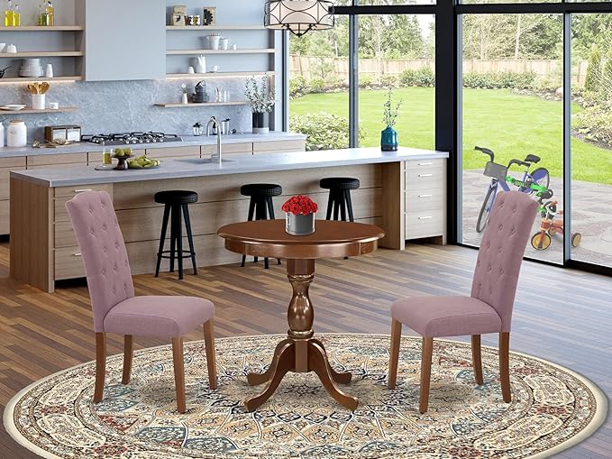 East West Furniture ESCE3-MAH-10 3 Piece Kitchen Table Set Contains a Round - Image 2