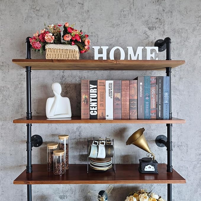 7 Tier Industrial Ladder Shelf Bookcase, Wall Mounted Rustic Bookshelf - Image 8