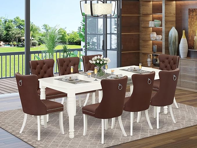 East West Furniture DODA9-LWH-26 9 Piece Modern Dining Table Set Consists of a - Image 2