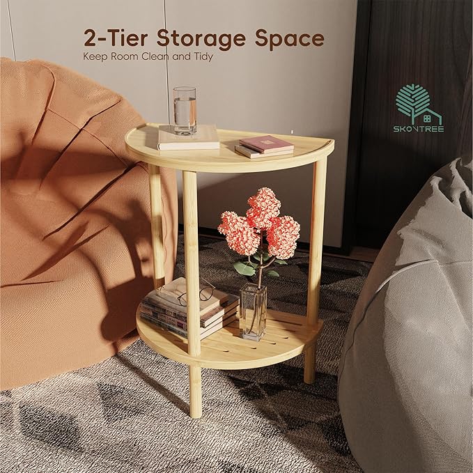 End Table, Half Moon Side Tables, Living Room Half Round 2 Tier Table - Image 4