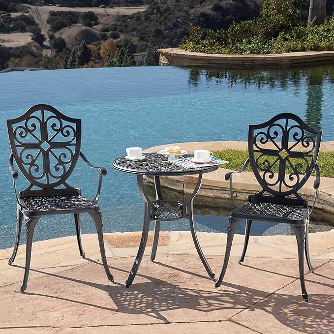 NUU GARDEN 3 Piece Outdoor Bistro Set All Weather Cast Aluminum Patio Set by NUUGARDENCORPORATION