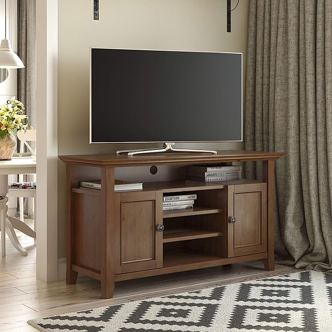 SIMPLIHOME Amherst 54-inch Wide Solid Wood TV Stand in Medium Saddle Brown - Image 2