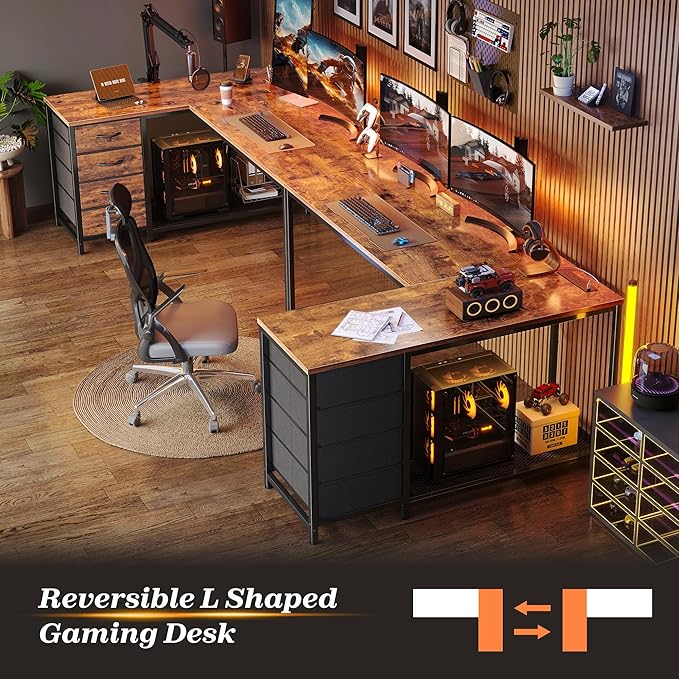 PRAISUN 53" L Shaped Desk with Power Outlets and USB-C Port, Reversible - Image 9
