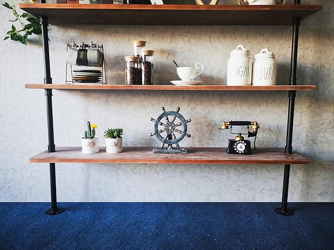 Industrial Ladder Shelves, Wall Mounted Rustic Bookshelf, Retro Wood Metal Pipe - Image 6