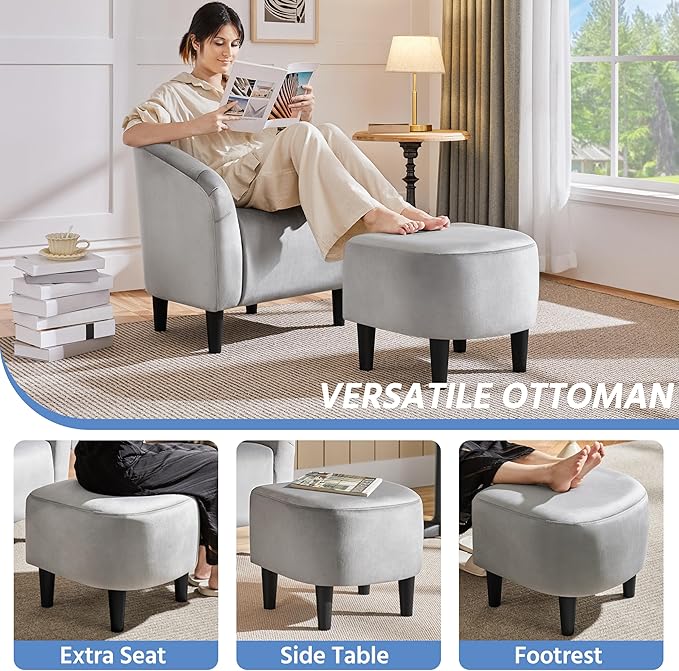 Yaheetech Accent Chair with Ottoman Set, Modern Upholstered Soft Barrel Chair - Image 7