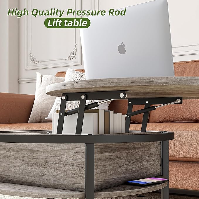 Round Coffee Table with Storage, Lift Top Coffee Table - Image 8