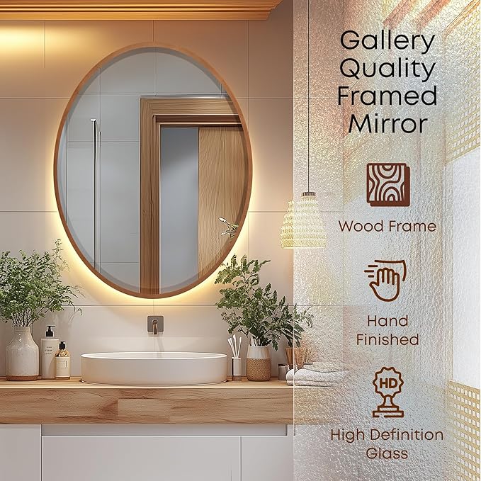 OVALCREST - Oval Wooden Beveled Wall Mirror - Image 2