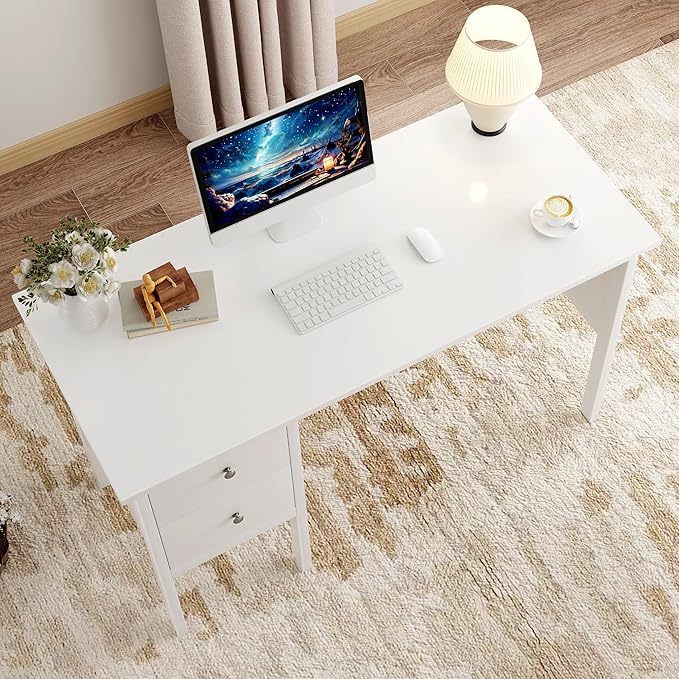 BHG Computer Desk with Drawers, Modern White Home Office Desk with Storage - Image 6