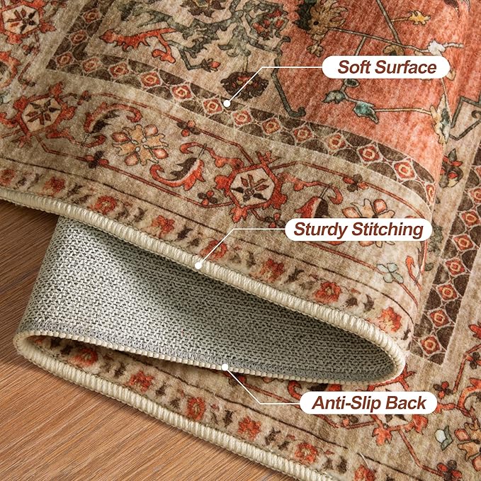 Boho Rug 4x6 Area Rug, Washable Vintage Indoor, Oriental Non Slip Distressed - Image 5