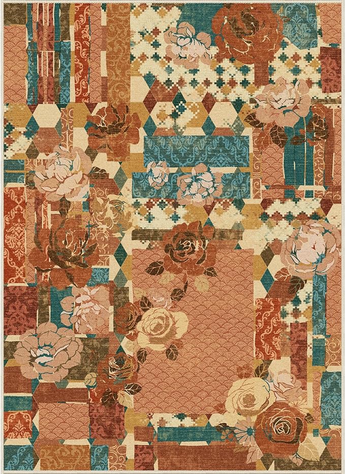GENIMO 5X7 Floral Area Rugs for Living Room, Machine Washable Non Slip Vintage - Image 9