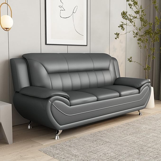 Container Furniture Direct Michael Modern Faux Leather Upholstered Stainless - Image 9