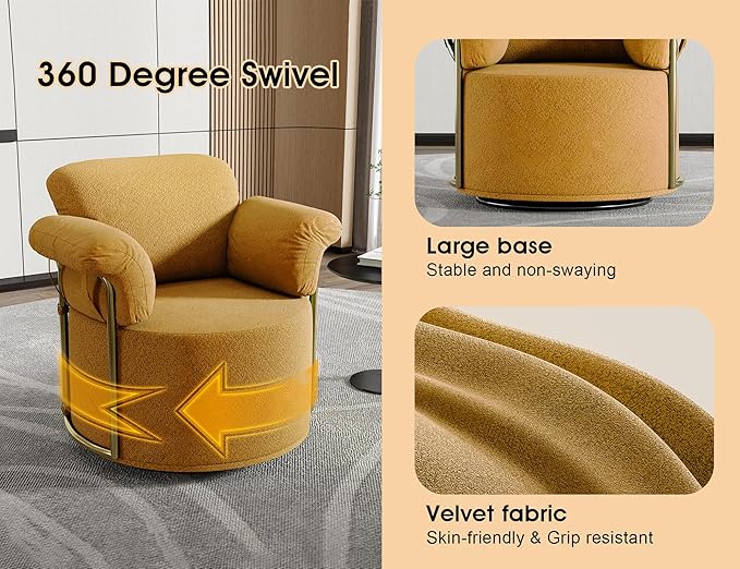 KEIKI Modern Comfy Swivel Accent Reading Chair, 360°Round Upholstered Barrel - Image 7