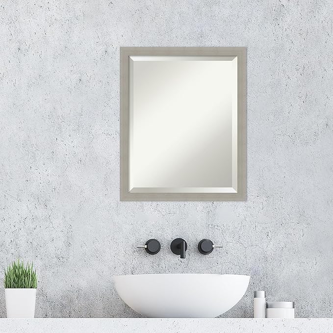 Amanti Art Grey Wall Mirror 22x18 Woodgrain Stripe Grey Rectangle Bathroom - Image 6