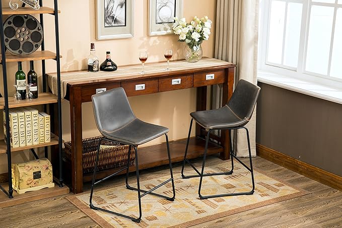 Roundhill Furniture Lotusville Vintage PU Leather Counter Height Stools - Image 5