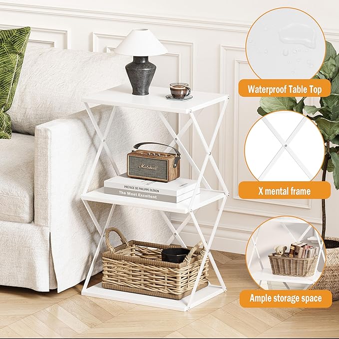 3-Tier End Table Small Side Table Tall Bedside Night Stand - Image 4