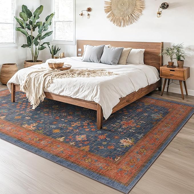 Washable Navy Blue Living Room Rug, 8x10 Area Rug - Image 6