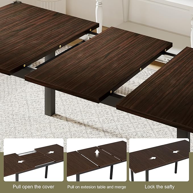 Feonase 63" Extendable Kitchen Table, Modern Farmhouse Dining Table - Image 4
