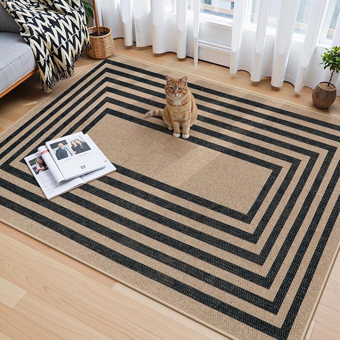 Lahome Modern Geometric Easy Jute Entryway Rug, 4x6 Black Washable Carpet - Image 3