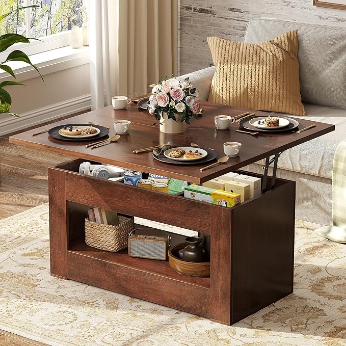 40" Lift Top Coffee Table, 4 in 1 Multi-Function Lift Coffee Table by UNIQUITE
