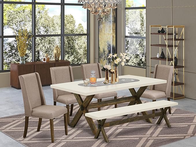 East West Furniture X727FL716-6 6 Piece Dining Set Contains a Rectangle Dining - Image 2